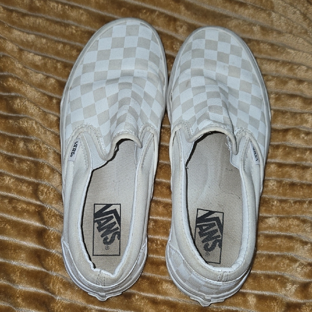 Vans White Checkered Slip-On Shoes